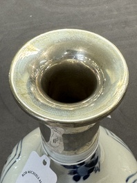 A Chinese blue and white silver-mounted vase with floral design, Kangxi