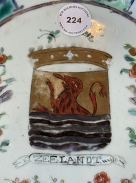 A Dutch-decorated Chinese famille verte armorial 'Provinces' dish with the arms of the province of Zeeland, Kangxi/Yongzheng