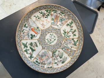 A varied collection of thirteen pieces Chinese famille rose and verte porcelain, 19th C.