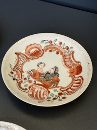 Six Japanese Dutch-decorated or Amsterdams bont 'William and Mary' cups and saucers, Edo, 18th C.