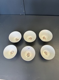 Six Japanese Dutch-decorated or Amsterdams bont 'William and Mary' cups and saucers, Edo, 18th C.
