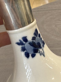 A Chinese blue and white silver-mounted vase with floral design, Kangxi
