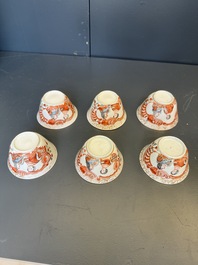 Six Japanese Dutch-decorated or Amsterdams bont 'William and Mary' cups and saucers, Edo, 18th C.
