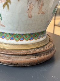 A Chinese famille verte vase, two famille rose jars and three covered jars, 19th C.