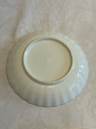 Two Chinese export grisaille cups and saucers and a plate, Qianlong