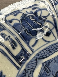 A Chinese blue and white kraak porcelain dish with birds among blossoming branches, Wanli