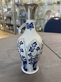 A Chinese blue and white silver-mounted vase with floral design, Kangxi