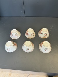 Six Japanese Dutch-decorated or Amsterdams bont 'William and Mary' cups and saucers, Edo, 18th C.