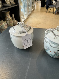 A Chinese famille verte vase, two famille rose jars and three covered jars, 19th C.