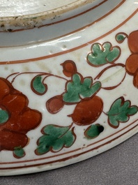 A Chinese red-and-green-enamelled 'chrysanthemum scroll' dish, Ming