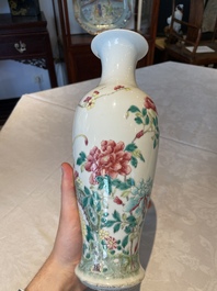 A Chinese Canton famille rose plate, a famille rose vase and a saucer, Qianlong and later