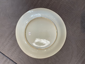 A pair of Chinese famille verte 'bird and peonies' plates, Kangxi