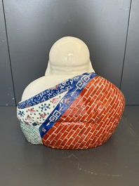 Three Chinese famille rose Buddhas, Zhu Mao Ji Zao 朱茂記造 mark, Republic