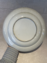 Six Chinese Canton famille rose deep plates with narrative design, 19th C.