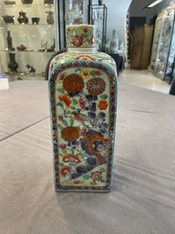 A pair of Chinese blue and white square flasks with European overdecoration, Kangxi