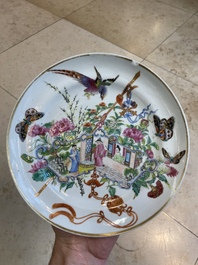 Seven fine Chinese Canton famille rose dishes and plates, 19th C.