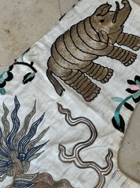 A Chinese gilt-metal embroidered silk 'animals' children's robe, 19/20th C.