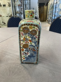 A pair of Chinese blue and white square flasks with European overdecoration, Kangxi