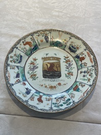 A Dutch-decorated Chinese famille verte armorial 'Provinces' dish with the arms of the province of Zeeland, Kangxi/Yongzheng