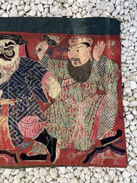 A Chinese embroidered 'Eight Immortals' silk panel, 19th C.