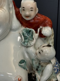 Three Chinese famille rose Buddhas, Zhu Mao Ji Zao 朱茂記造 mark, Republic