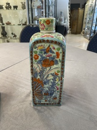A pair of Chinese blue and white square flasks with European overdecoration, Kangxi