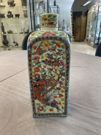 A pair of Chinese blue and white square flasks with European overdecoration, Kangxi