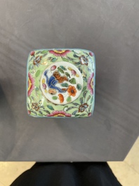 A pair of Chinese blue and white square flasks with European overdecoration, Kangxi