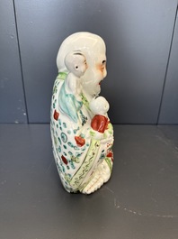 Three Chinese famille rose Buddhas, Zhu Mao Ji Zao 朱茂記造 mark, Republic