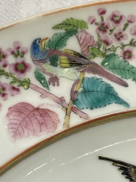 A pair of Chinese Canton famille rose armorial dishes with the arms of Moffat for the English market, 19th C.