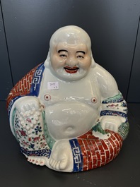 Three Chinese famille rose Buddhas, Zhu Mao Ji Zao 朱茂記造 mark, Republic