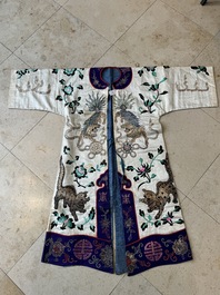 A Chinese gilt-metal embroidered silk 'animals' children's robe, 19/20th C.