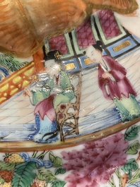 A Chinese Canton famille rose tureen and cover with narrative design, 19th C.