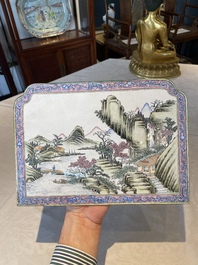 A Chinese Canton enamel plaque and large dish, Qianlong mark, 19th C.