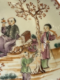 A Chinese Canton famille rose plate, a famille rose vase and a saucer, Qianlong and later