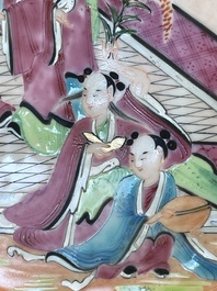 Five Chinese Canton famille rose plates with narrative design, 19th C.