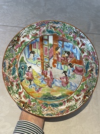 Six Chinese Canton famille rose deep plates with narrative design, 19th C.