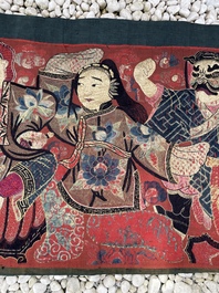 A Chinese embroidered 'Eight Immortals' silk panel, 19th C.