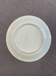 A pair of Chinese famille verte 'bird and peonies' plates, Kangxi
