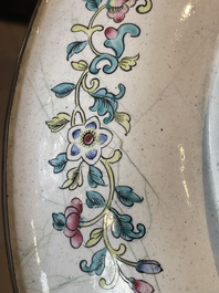 A Chinese Canton enamel plaque and large dish, Qianlong mark, 19th C.