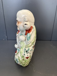 Three Chinese famille rose Buddhas, Zhu Mao Ji Zao 朱茂記造 mark, Republic