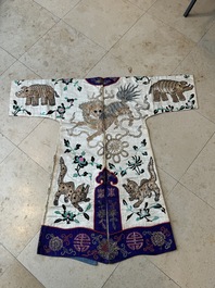 A Chinese gilt-metal embroidered silk 'animals' children's robe, 19/20th C.