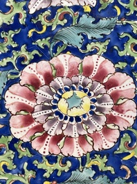 A large Chinese Canton enamel basin with garlands decorated with male heads, Qianlong