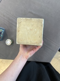 A pair of Chinese blue and white square flasks with European overdecoration, Kangxi