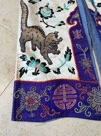 A Chinese gilt-metal embroidered silk 'animals' children's robe, 19/20th C.