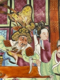 Five Chinese Canton famille rose plates with narrative design, 19th C.