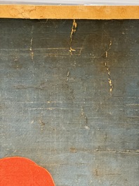 Chinese school: 'Portrait of a general with two servants', ink and colour on silk, Ming or later