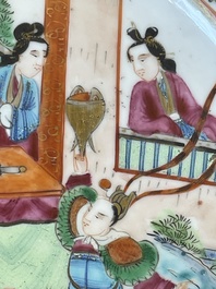 Five Chinese Canton famille rose plates with narrative design, 19th C.