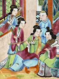 Six Chinese Canton famille rose deep plates with narrative design, 19th C.