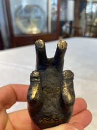 A pair of Chinese bronze mythical creatures and two ewers, Ming
